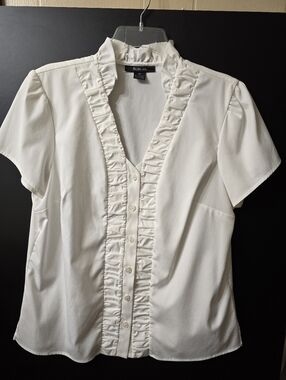 Style & Co. White Ruffled Button-Front Women's Blouse 12